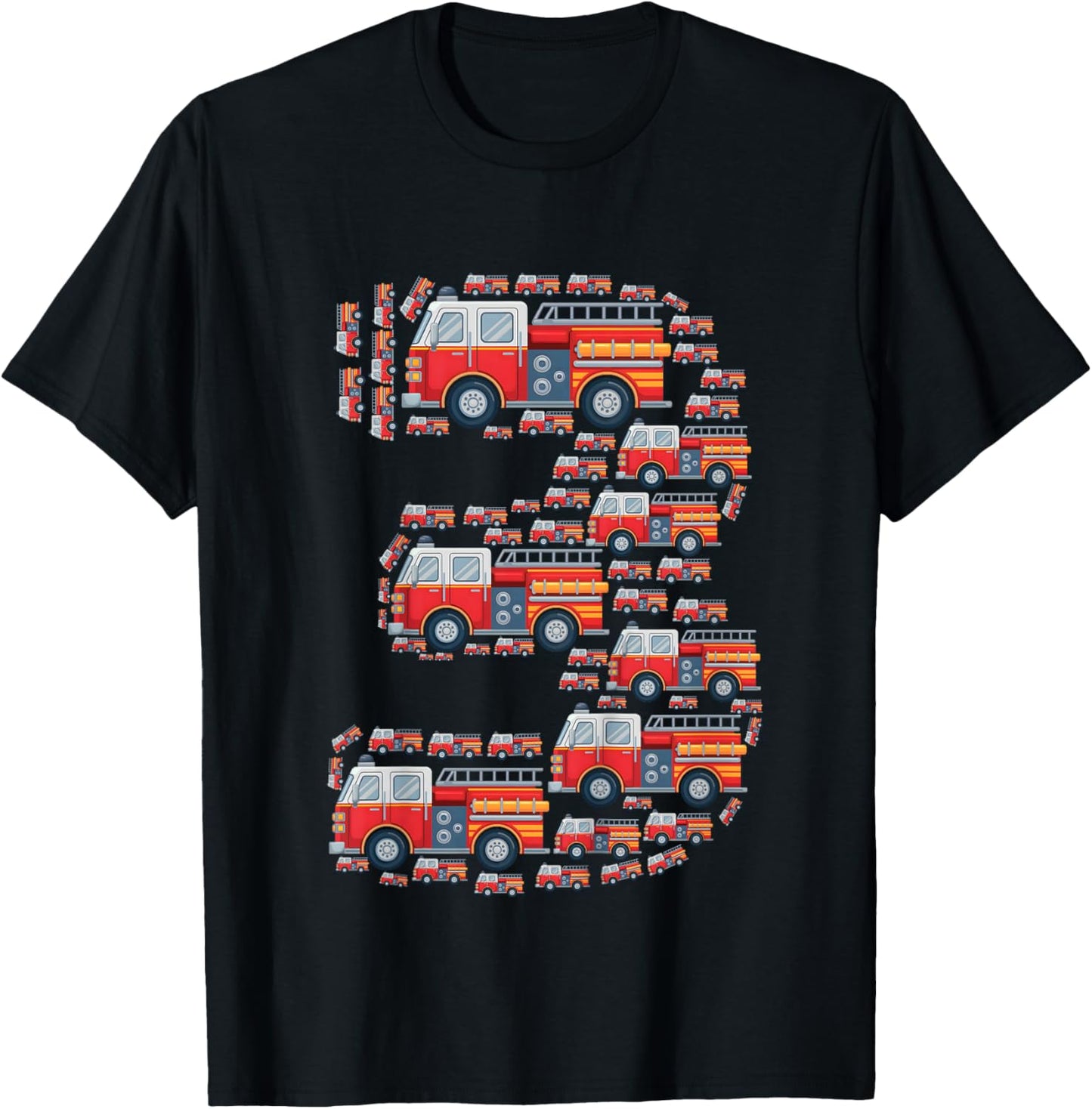 Kids Fire Truck 3rd Birthday Boy 3 Year Old Toddler Firefighter T-Shirt - T-Shirt | Black