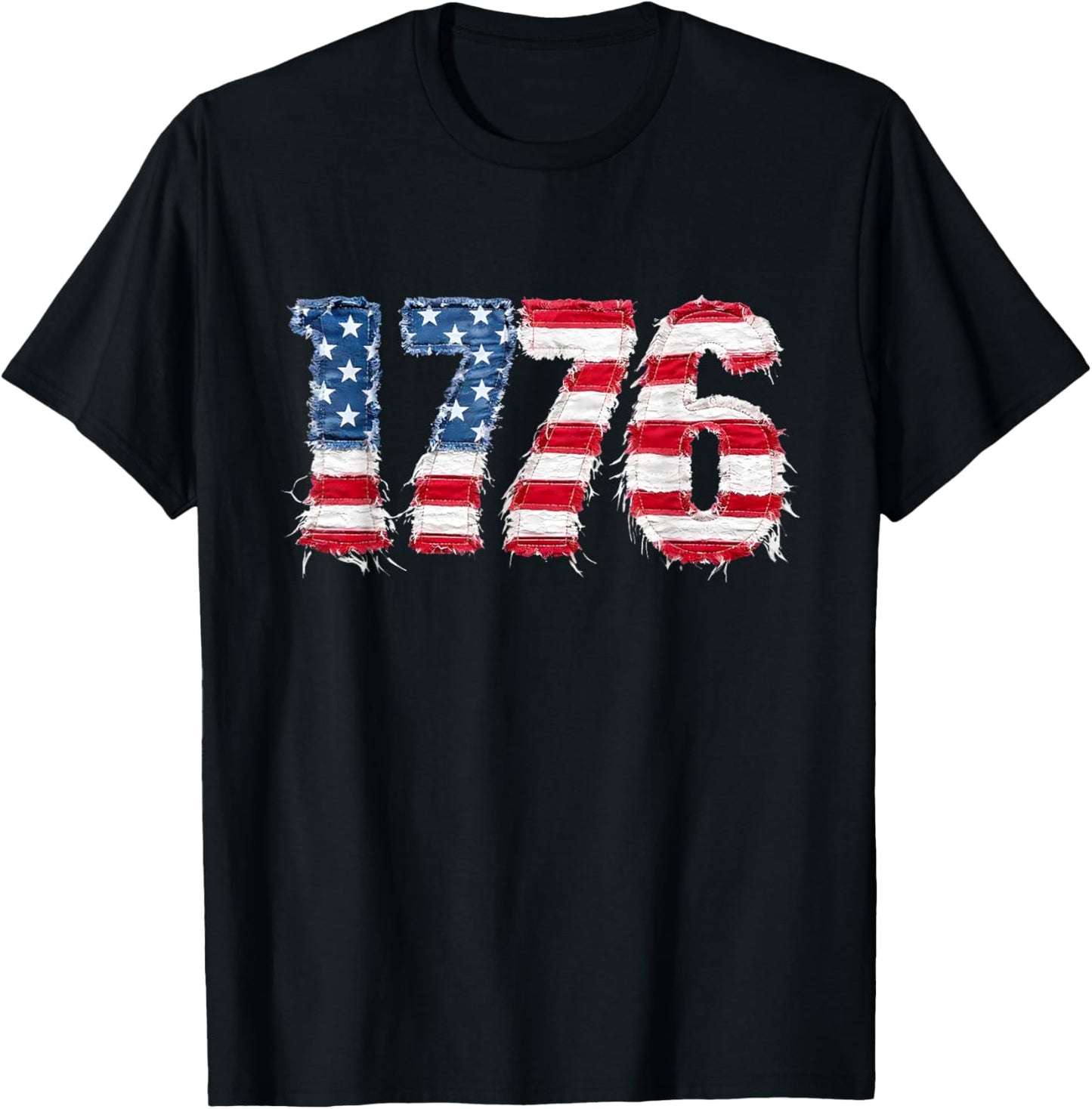 Vintage Printed Patchwork US Flag Patriotic 4th of July T-Shirt - T-Shirt | Black