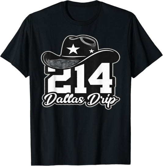 214 Dallas Drip Cowboy Hat Pride Texas T-Shirt - T-Shirt | Black