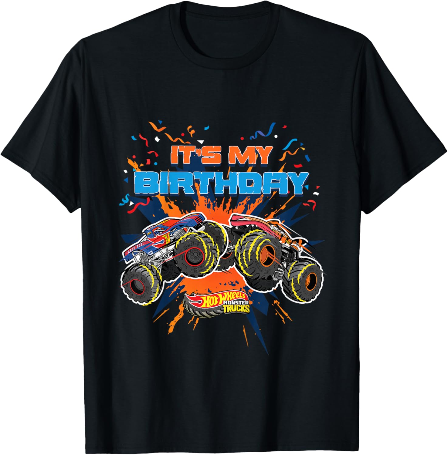 Kids Hot Wheels Monster Trucks - It's My Birthday T-Shirt - T-Shirt | Black