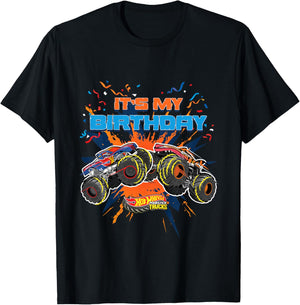 Kids Hot Wheels Monster Trucks - It's My Birthday T-Shirt - T-Shirt | Black