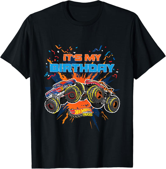 Kids Hot Wheels Monster Trucks - It's My Birthday T-Shirt - T-Shirt | Black