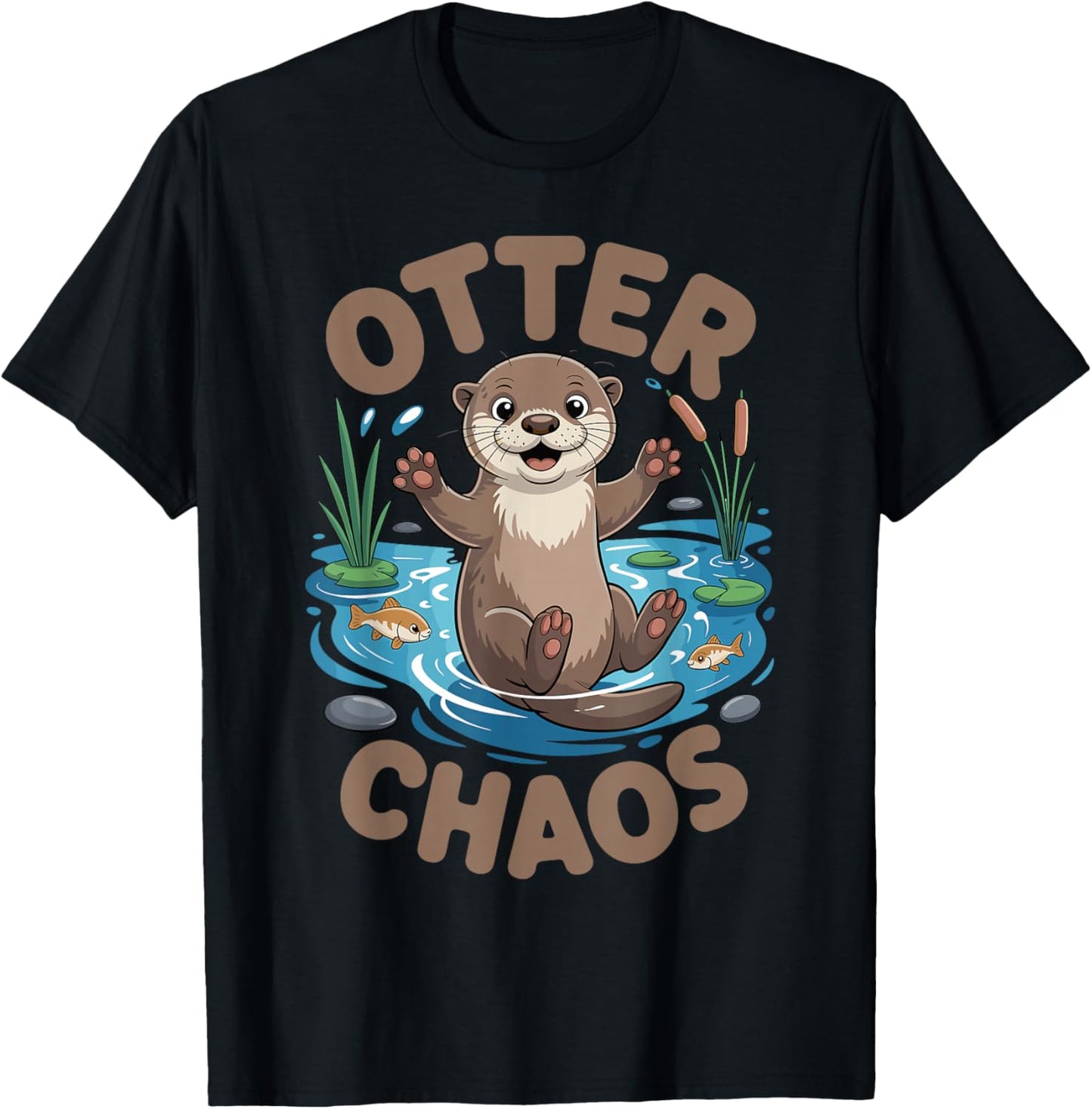 Otter Chaos Funny Animal Pun Nature Humor T-Shirt - T-Shirt | Black