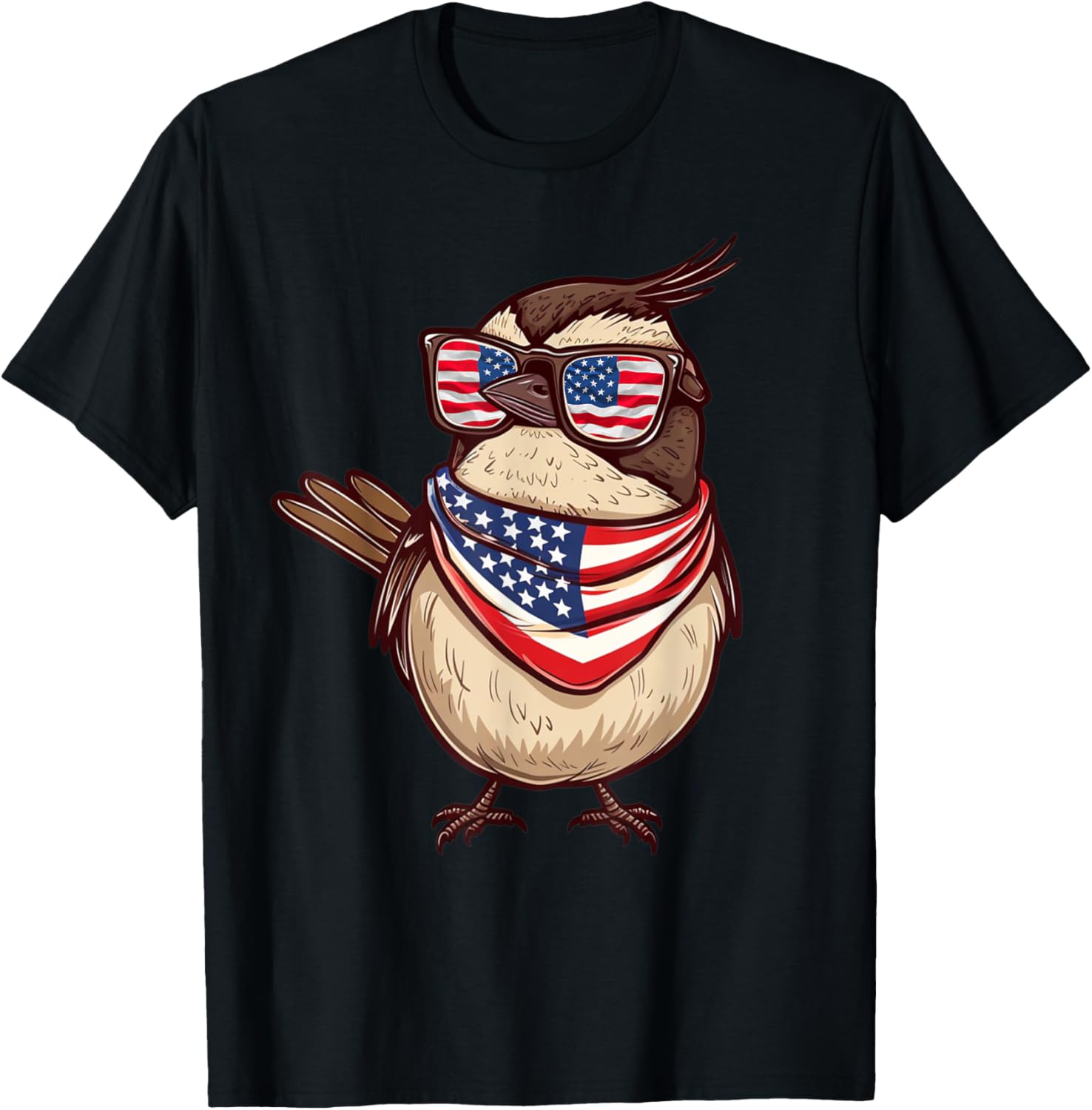 Carolina Wren USA Flag Patriotic Sunglasses 4th Of July Women Men T-Shirt - T-Shirt | Black