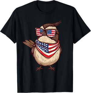 Carolina Wren USA Flag Patriotic Sunglasses 4th Of July Women Men T-Shirt - T-Shirt | Black
