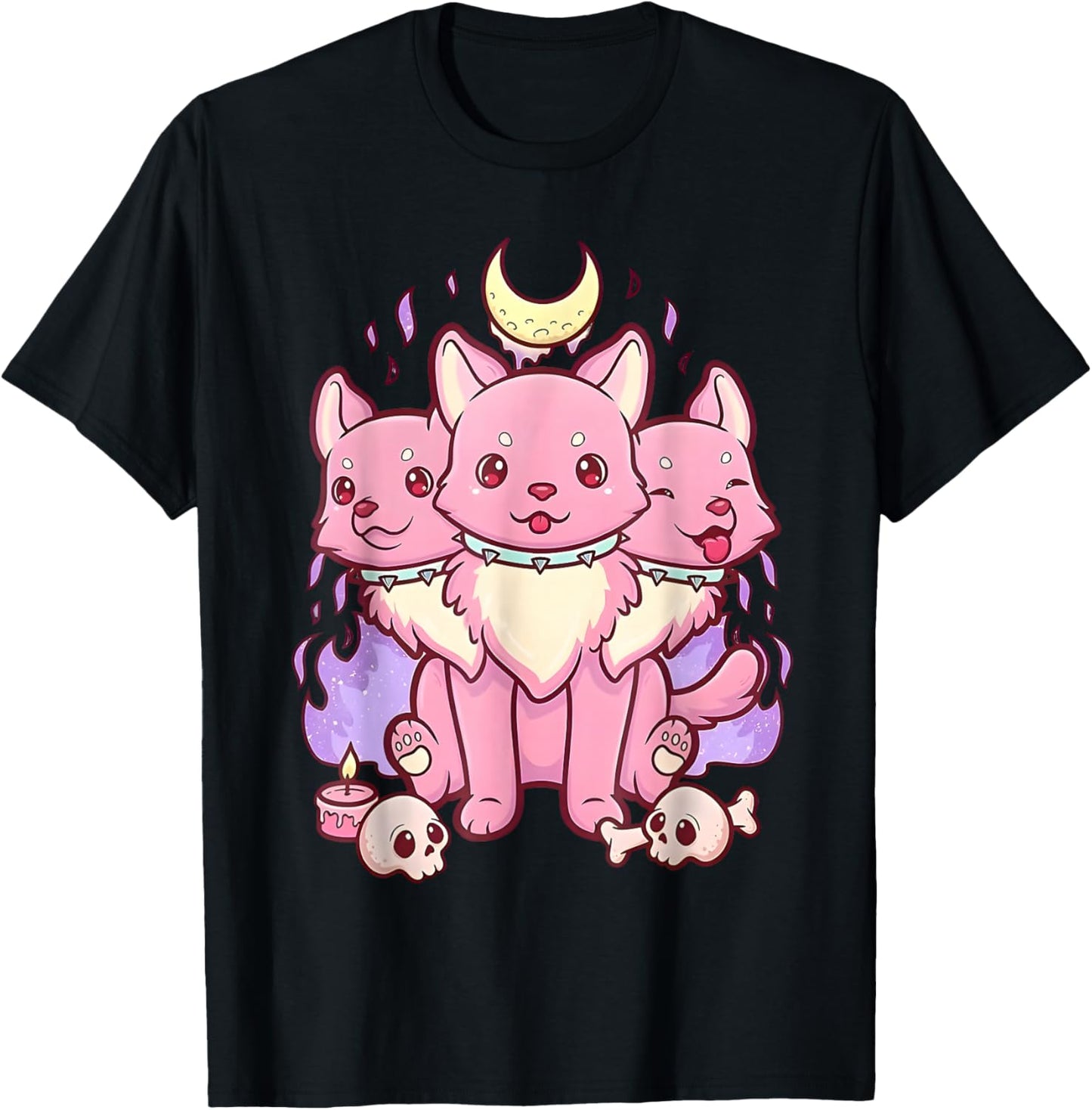 3 Headed Dog Kawaii Pastel Goth Cute Creepy Occult Cerberus T-Shirt - T-Shirt | Black