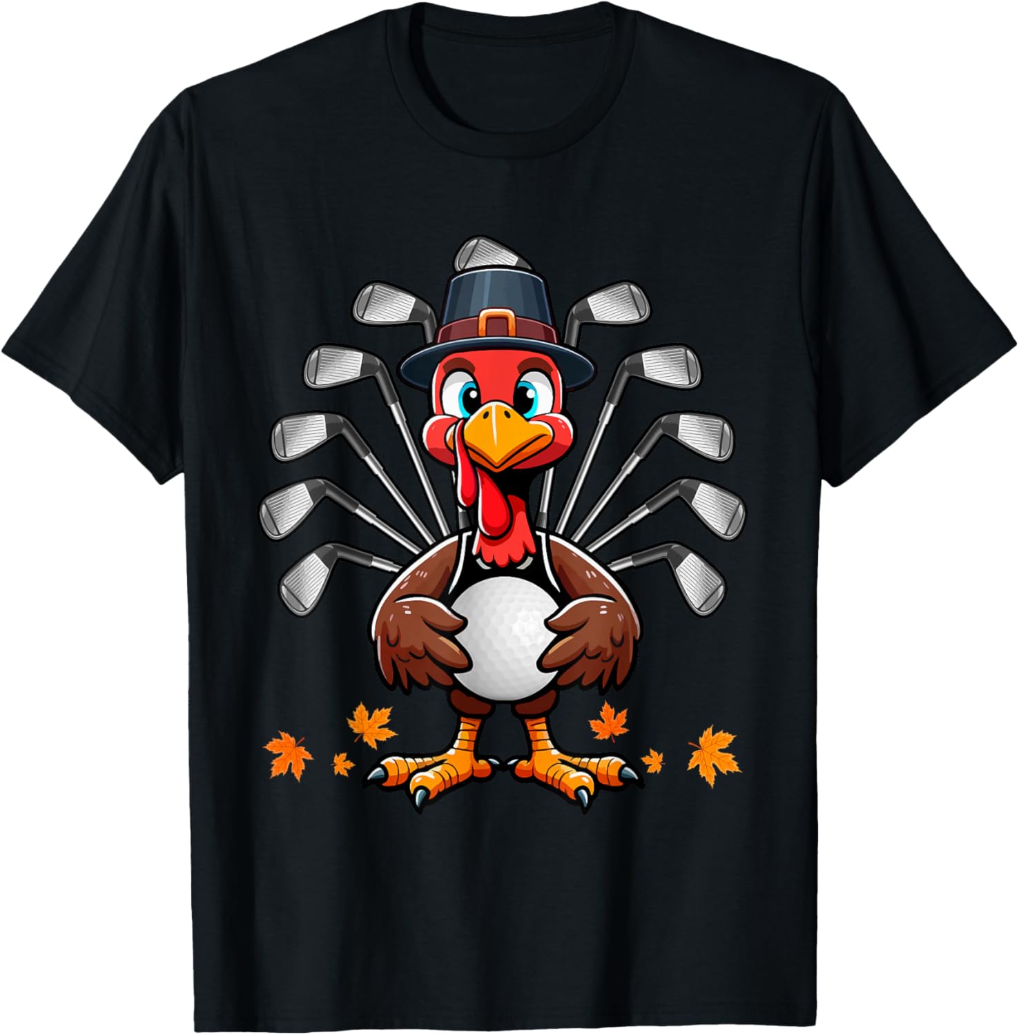 Golf Thanksgiving Costume Turkey Matching Player Lover T-Shirt - T-Shirt | Black