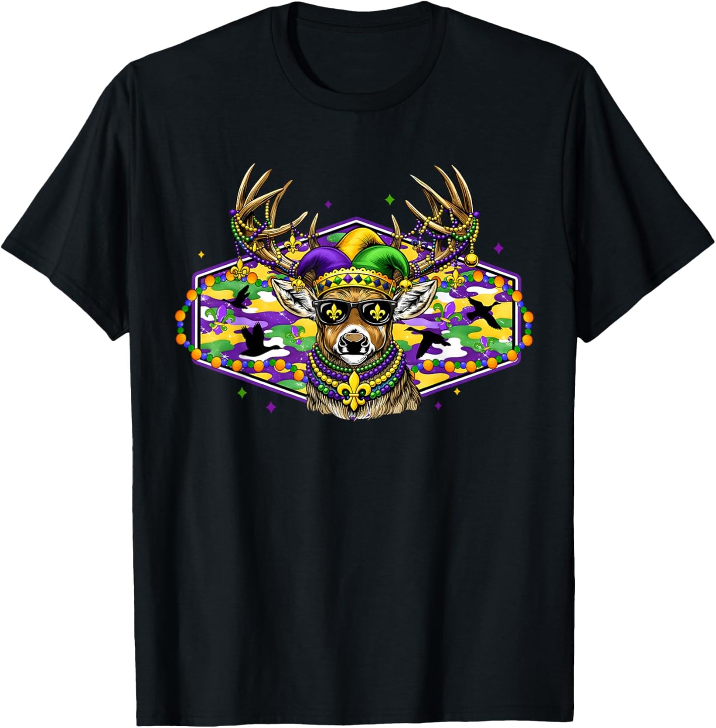 Funny Mardi Gras Carnival Deer Hunting Camo Boys Men Kid T-Shirt - T-Shirt | Black
