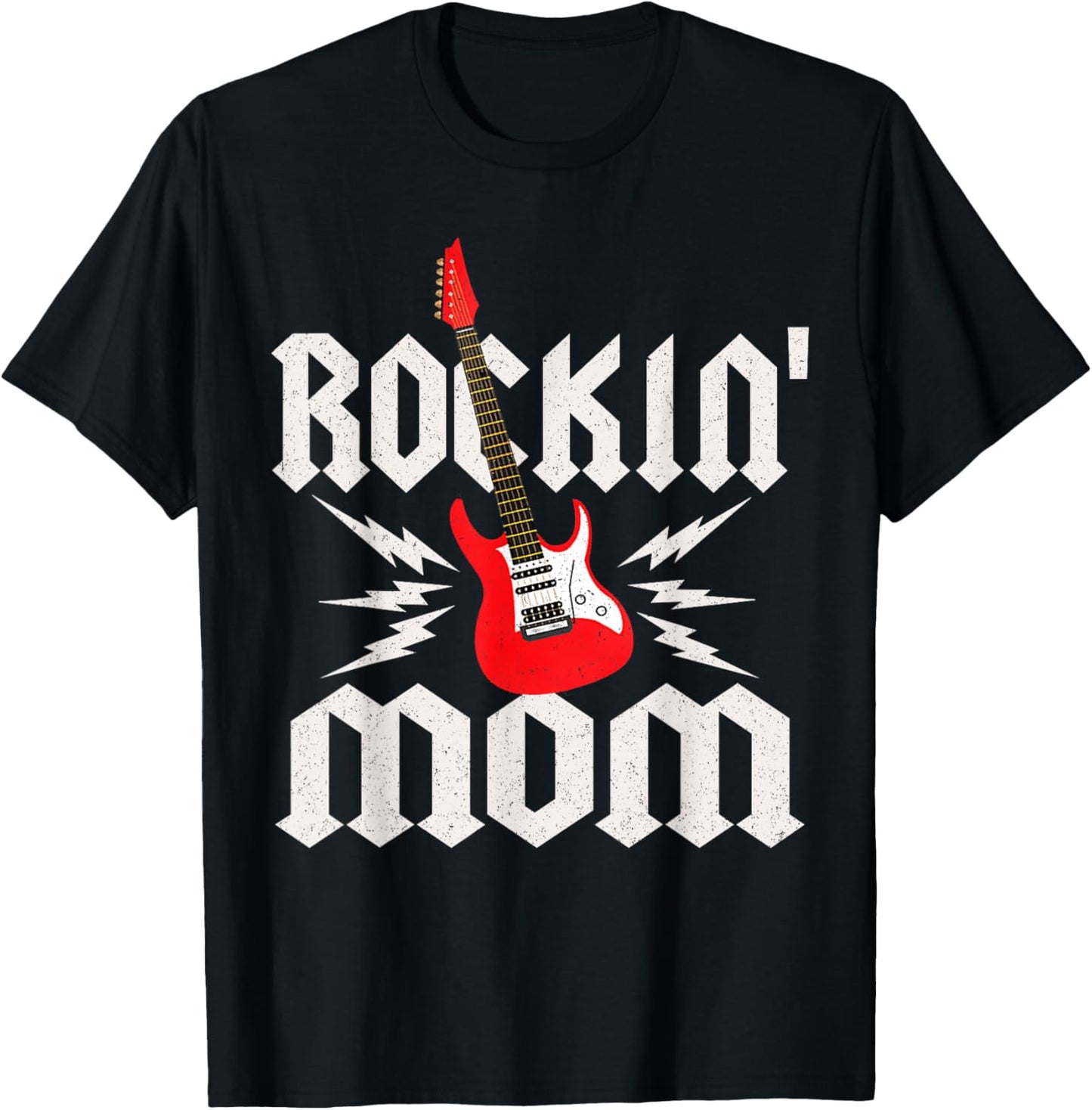 Mom Rockin One Birthday Family Matching Rock Guitar T-Shirt - T-Shirt | Black