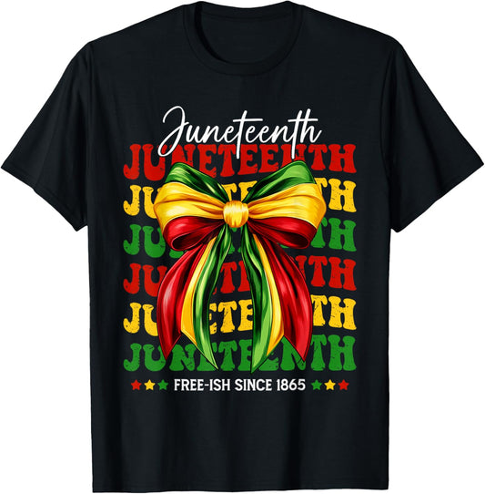 Juneteenth 1865 Black African June 19th Women Coquette Bow T-Shirt - T-Shirt | Black
