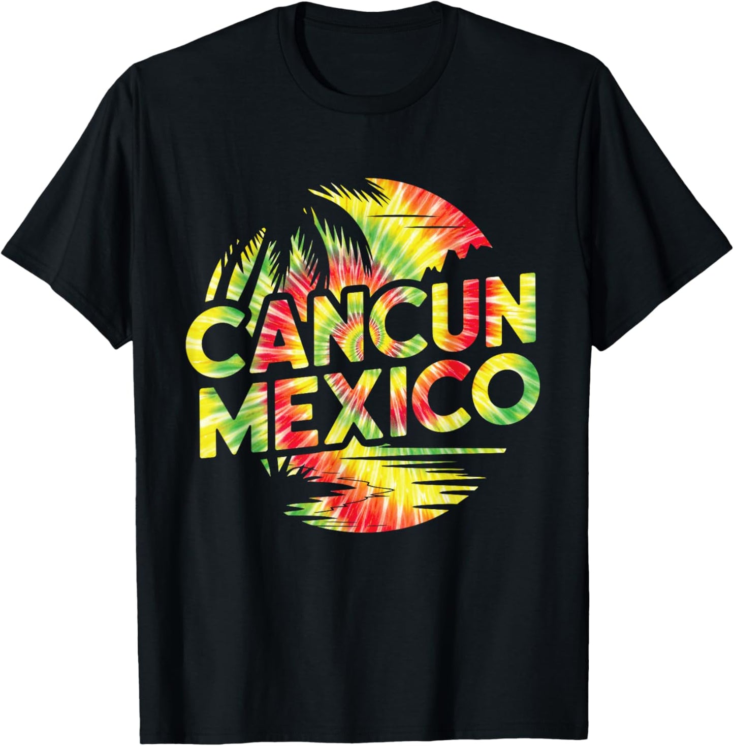 Cancun Mexico Tropical Beach Vacation Trip Retro Tie Dye T-Shirt - T-Shirt | Black