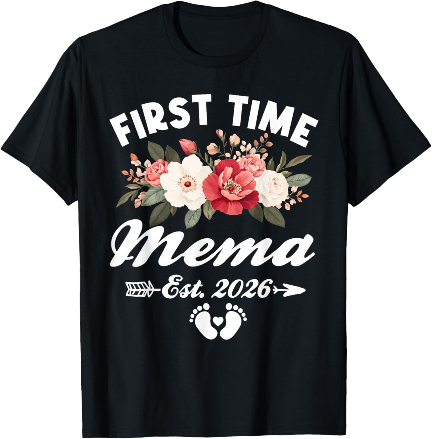 First Time Mema Est 2026 Flower Mothers Day T-Shirt - T-Shirt | Black