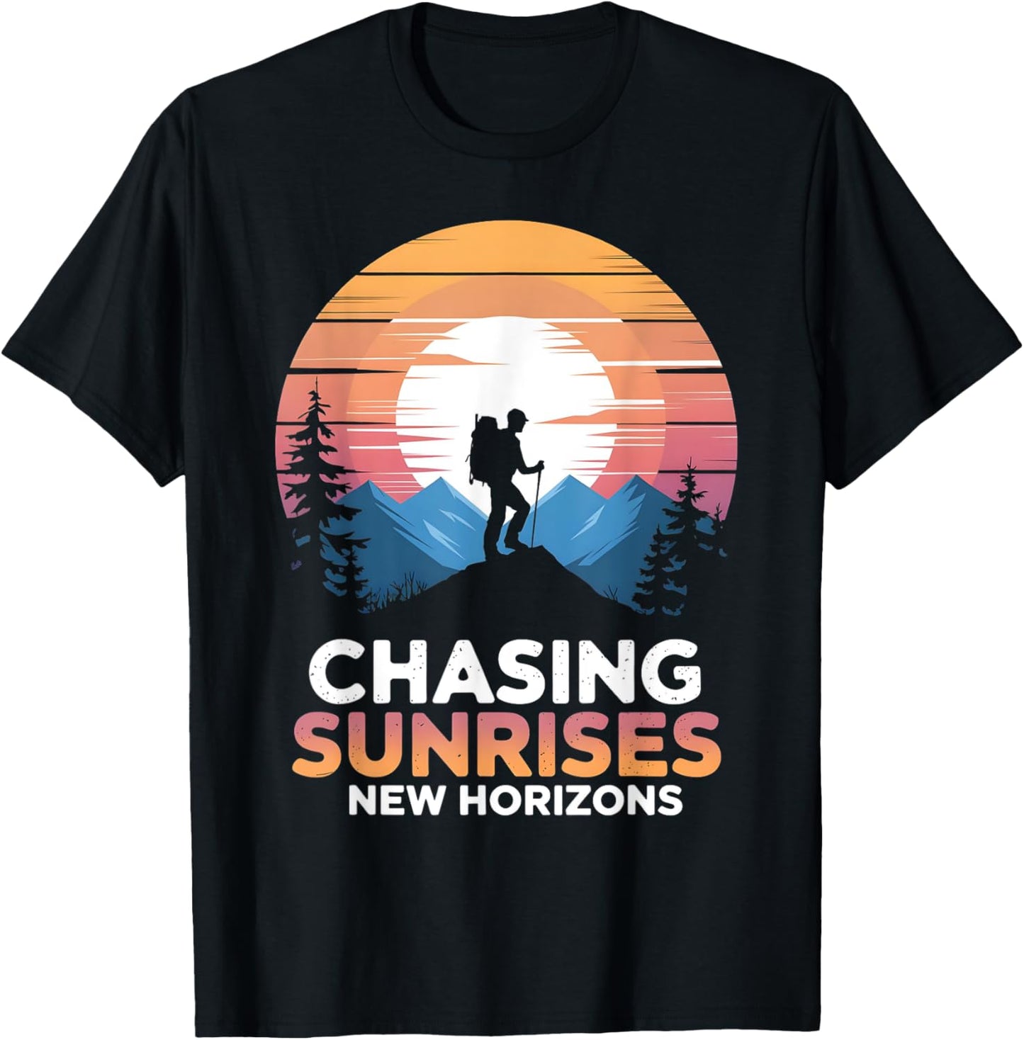 Chasing Sunrises New Horizons Outdoor Hiking T-Shirt - T-Shirt | Black