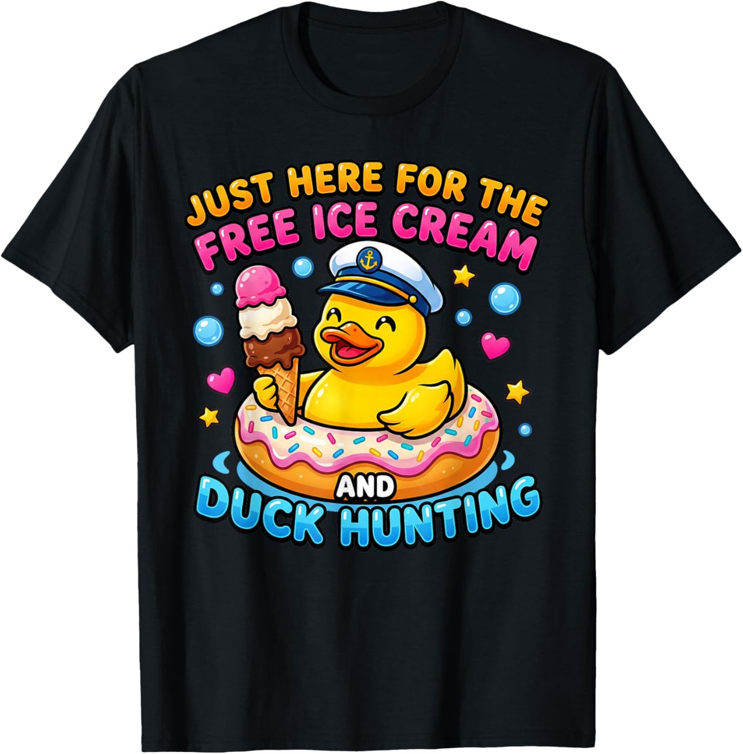 Funny Cruise Duck Just Here for the Free Ice Cream T-Shirt - T-Shirt | Black