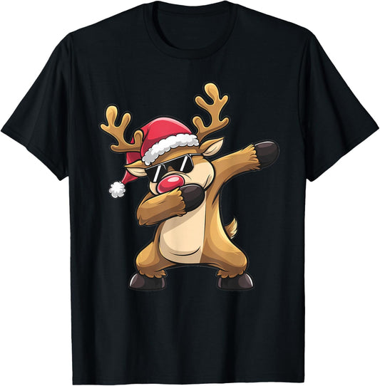 Dabbing Rudolf Reindeer Christmas T-Shirt - T-Shirt | Black