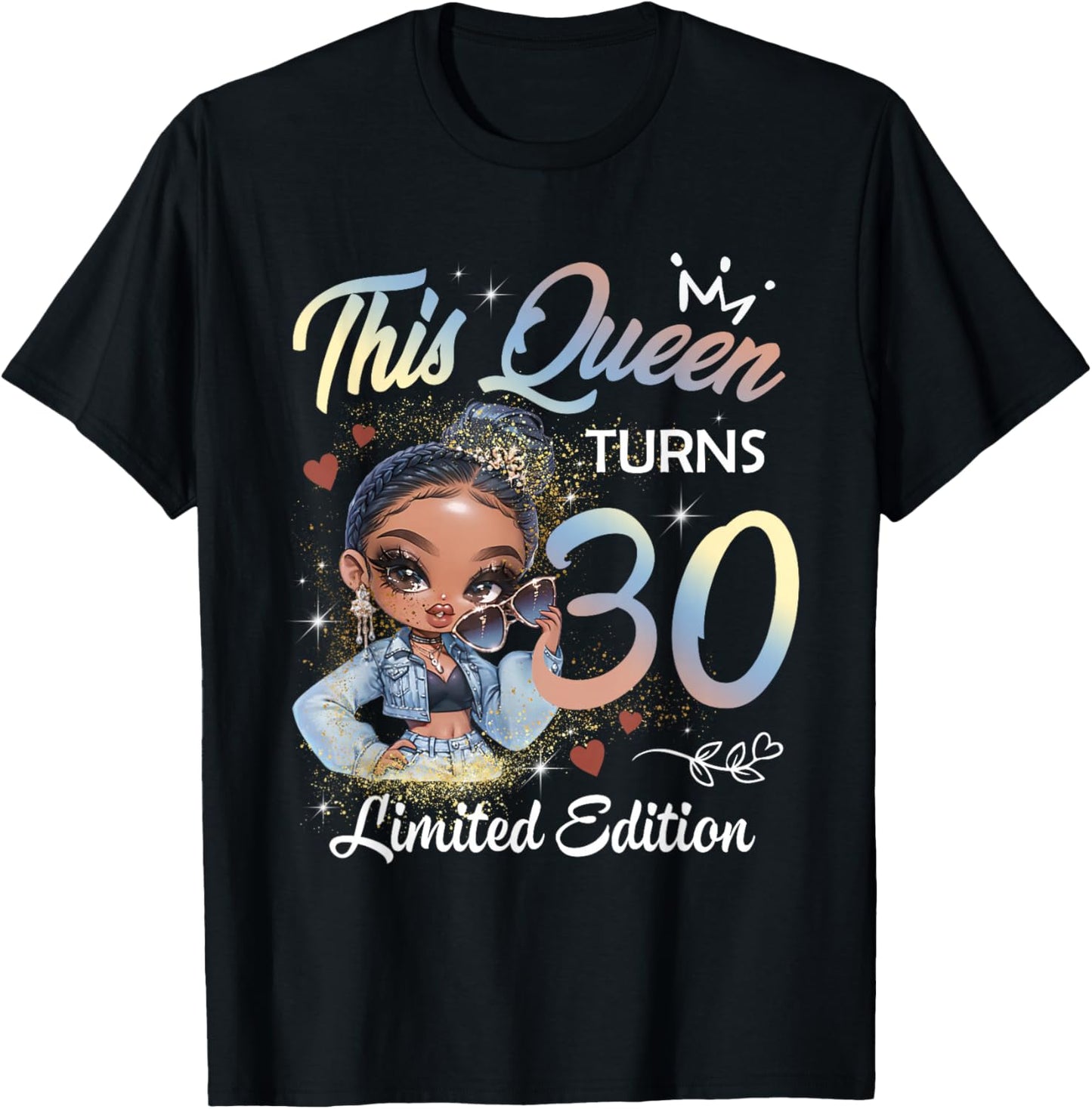This Queen Turns Girl 30th Birthday Afro Women Black Pride T-Shirt - T-Shirt | Black
