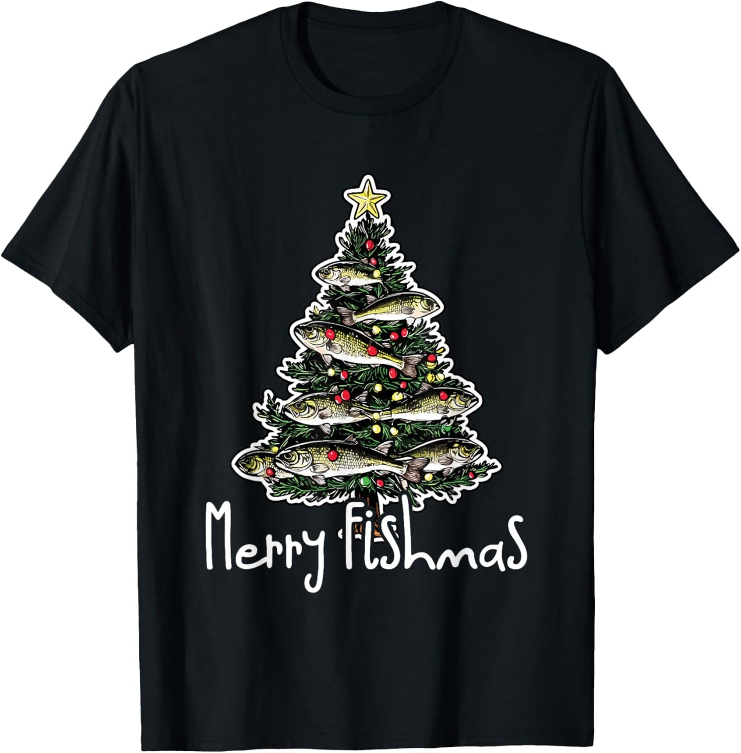 Funny Fishing Lover Christmas Sport - Merry Fishmas T-Shirt - T-Shirt | Black