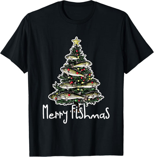 Funny Fishing Lover Christmas Sport - Merry Fishmas T-Shirt - T-Shirt | Black