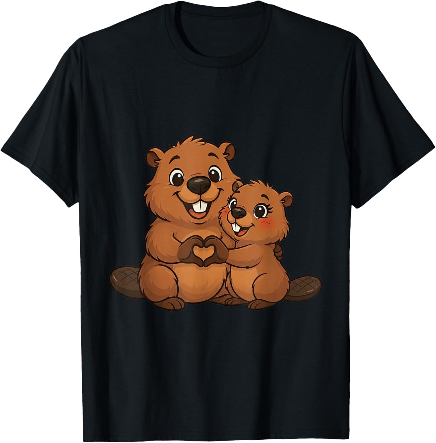 Biber Pärchen mit Herz | Süßes Biber Liebespaar T-Shirt - T-Shirt | Black