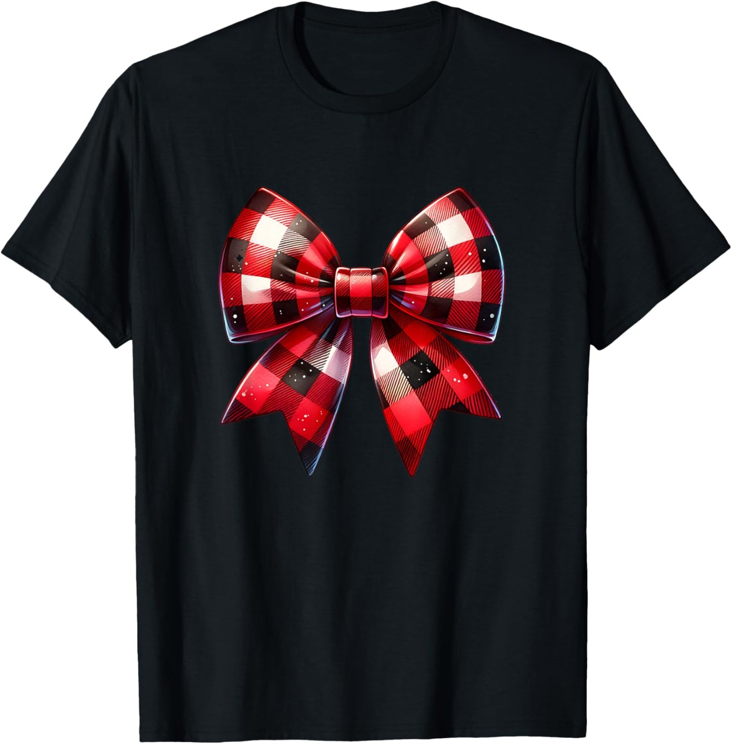 Coquette Bow Christmas Red Buffalo Plaid Xmas T-Shirt - T-Shirt | Black