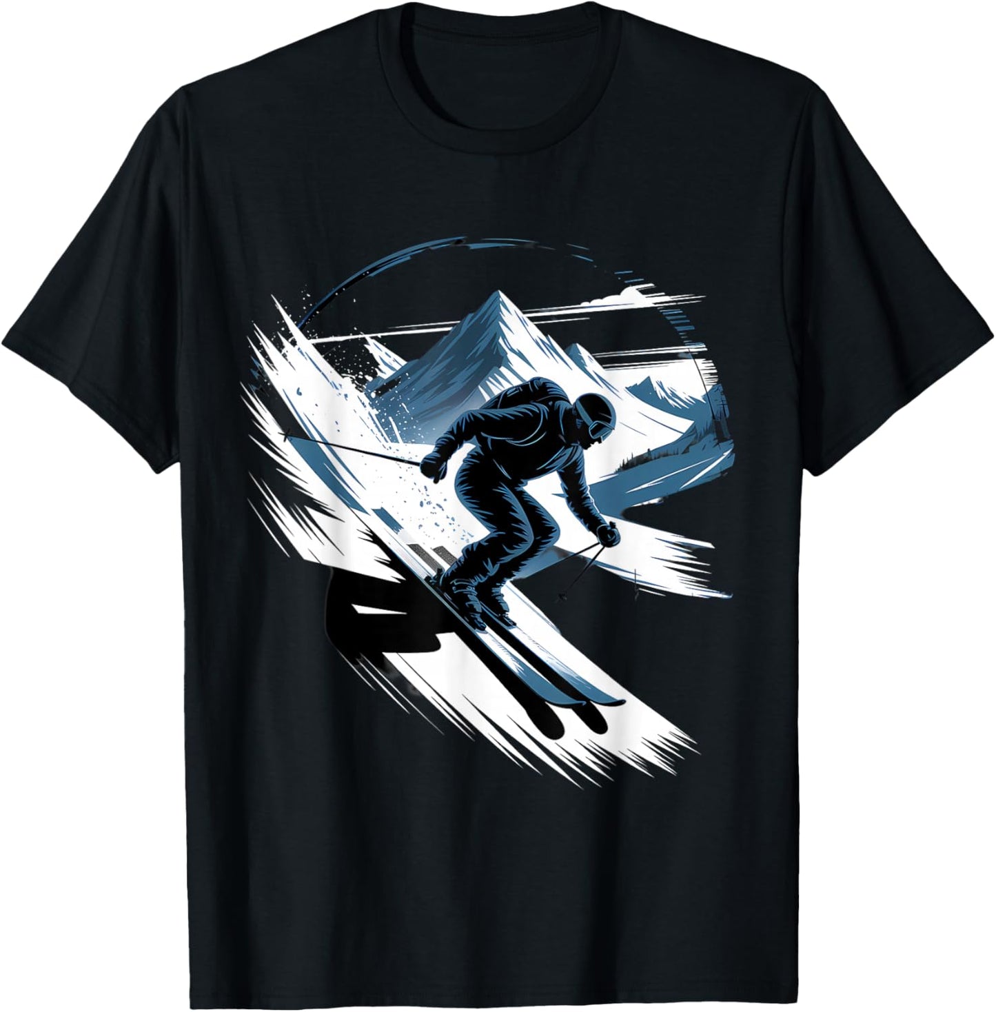 Skiing Astronaut Sport Winter Skiing Funny Space Ski T-Shirt - T-Shirt | Black