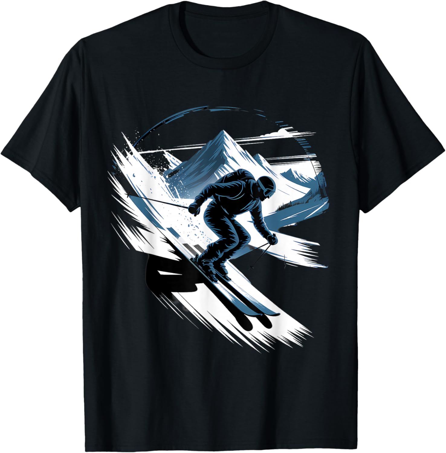 Skiing Astronaut Sport Winter Skiing Funny Space Ski T-Shirt - T-Shirt | Black