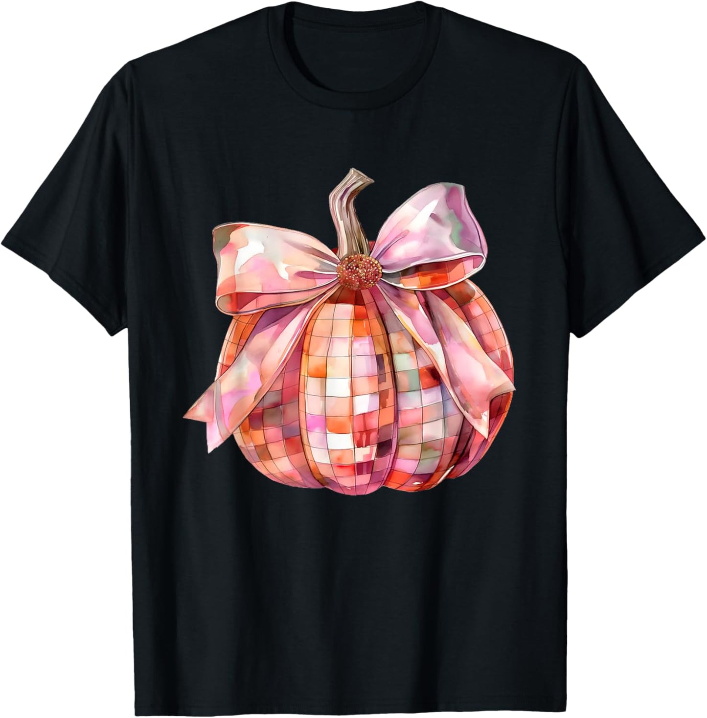 Fall Autumn Pink and Orange Disco Ball Pumpkin Halloween T-Shirt - T-Shirt | Black