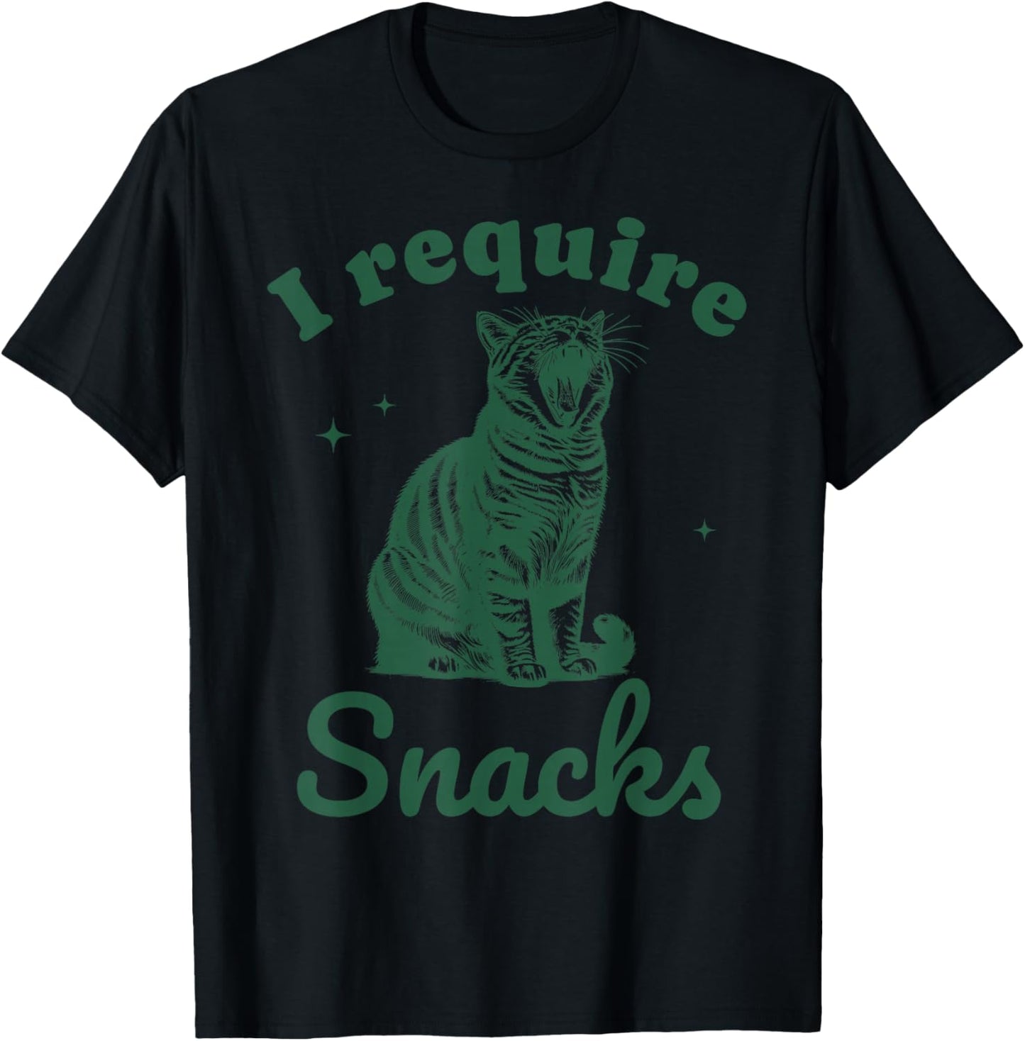 I Require Snacks Funny Cat Meme Hungry Snack Lover Food Joke T-Shirt - T-Shirt | Black