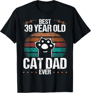 39 Year Old Cat Fathers Day Vintage 39 Birthday Cat Dad Women Kids T-Shirt - T-Shirt | Black