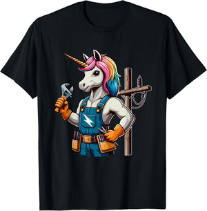 Electrician Job Matching Team Costume Colorful Unicorn Lover T-Shirt - T-Shirt | Black
