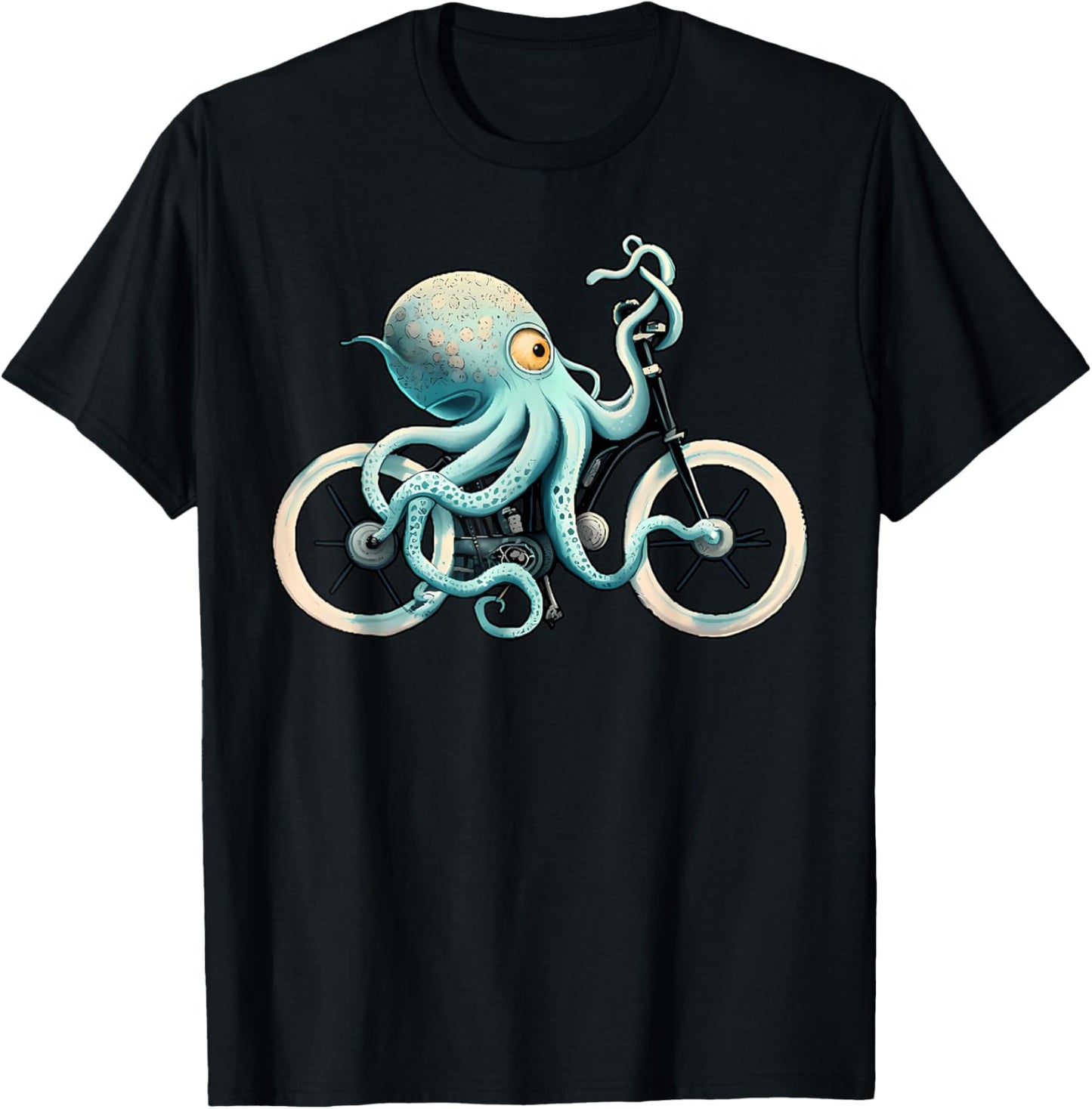 Octopus Riding Bicycle Cyding Mountain Bike Biking Biker T-Shirt - T-Shirt | Black