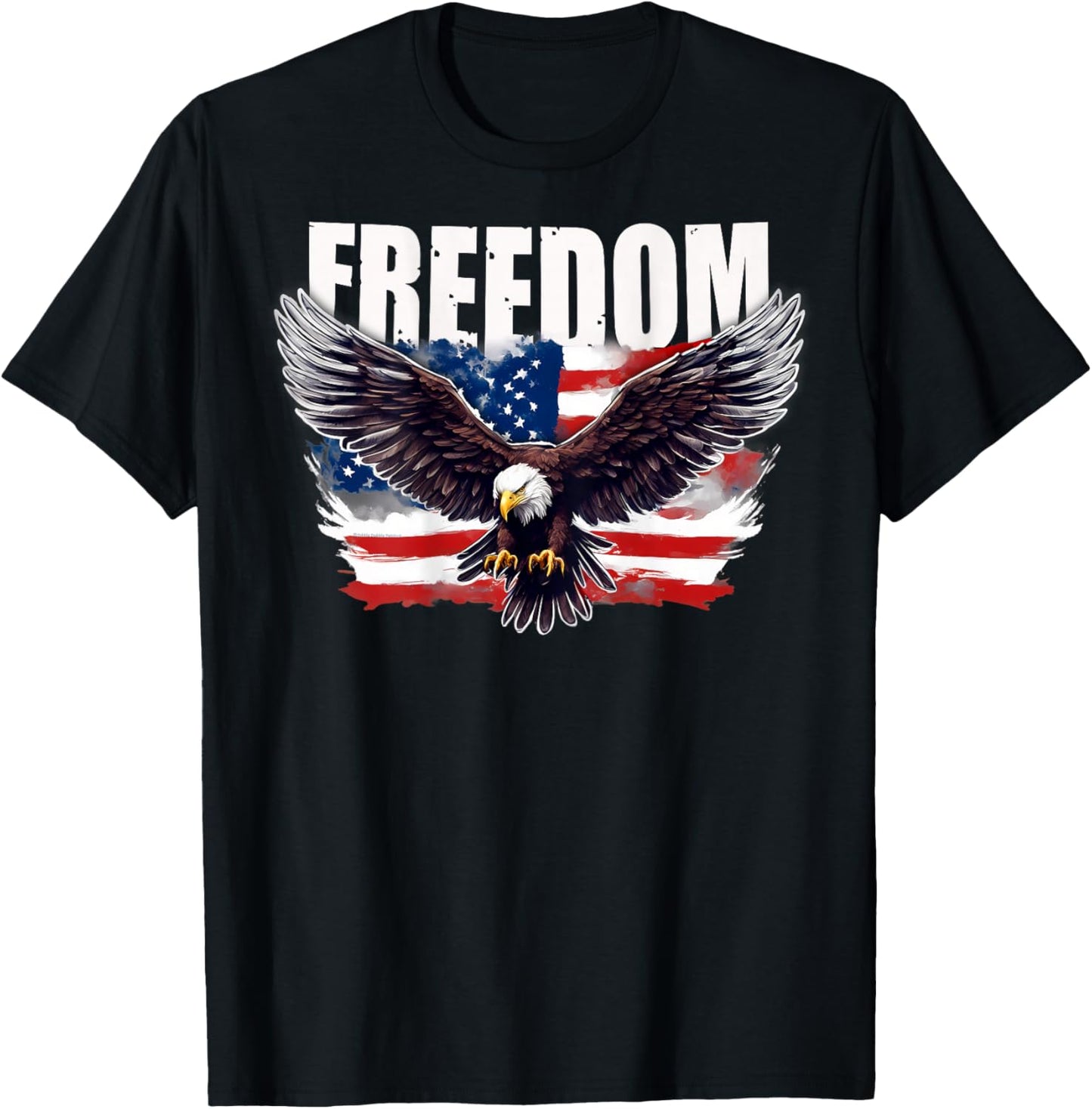 On Back Patriotic American Flag Eagle Freedom 4th of July T-Shirt - T-Shirt | Black