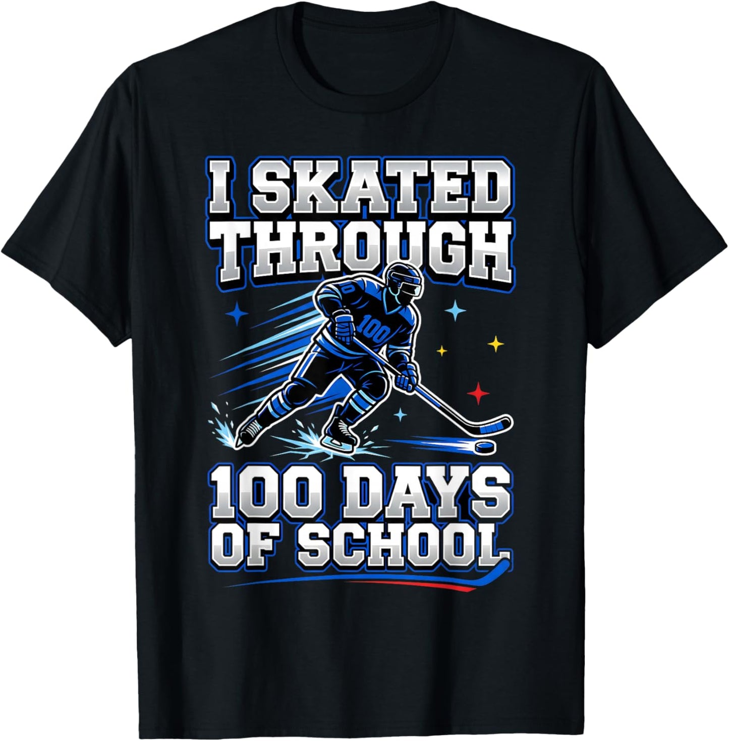 I Skated Through 100 Days of School Ice Hockey 100th Days T-Shirt - T-Shirt | Black