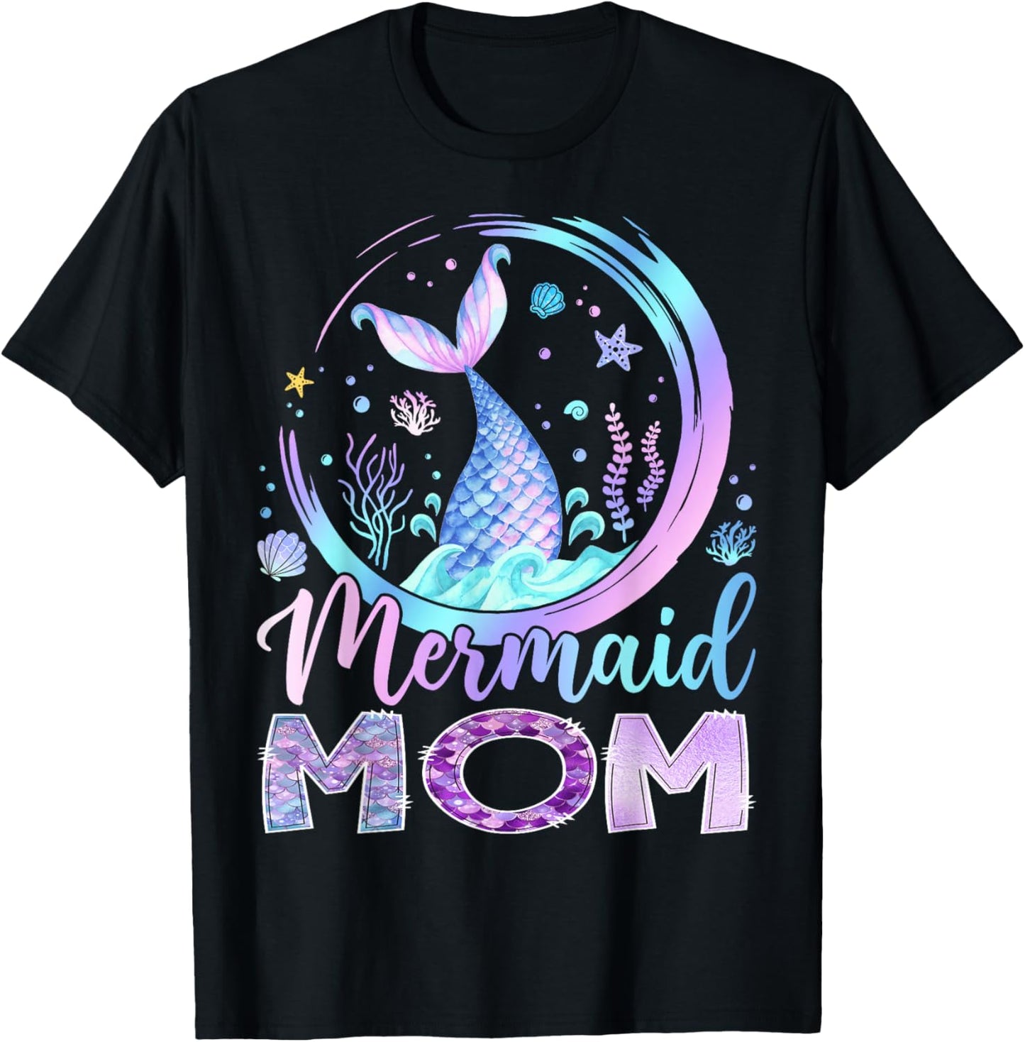 Mermaid Mom Funny Birthday Girl Party Family Matching T-Shirt - T-Shirt | Black
