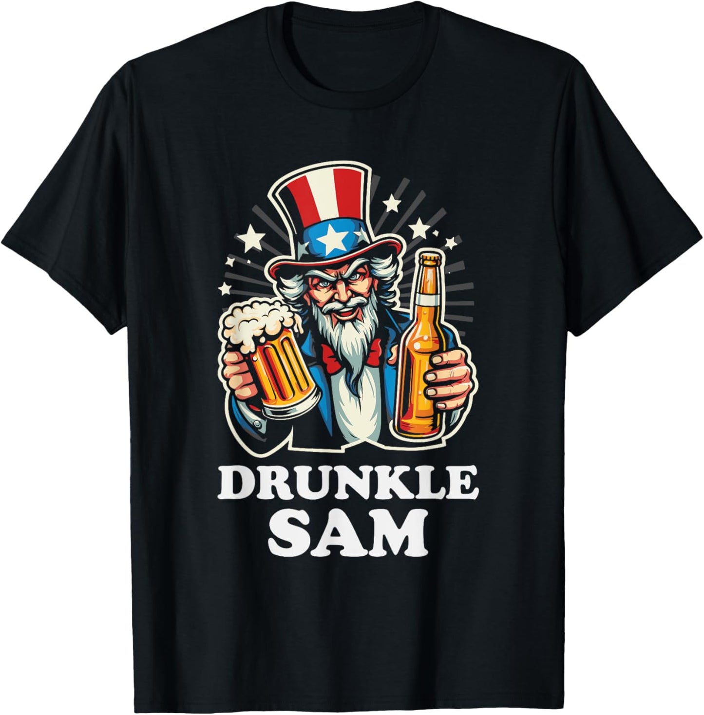 Drunkle Sam Funny 4th of July Uncle Sam With Beer Men T-Shirt - T-Shirt | Black
