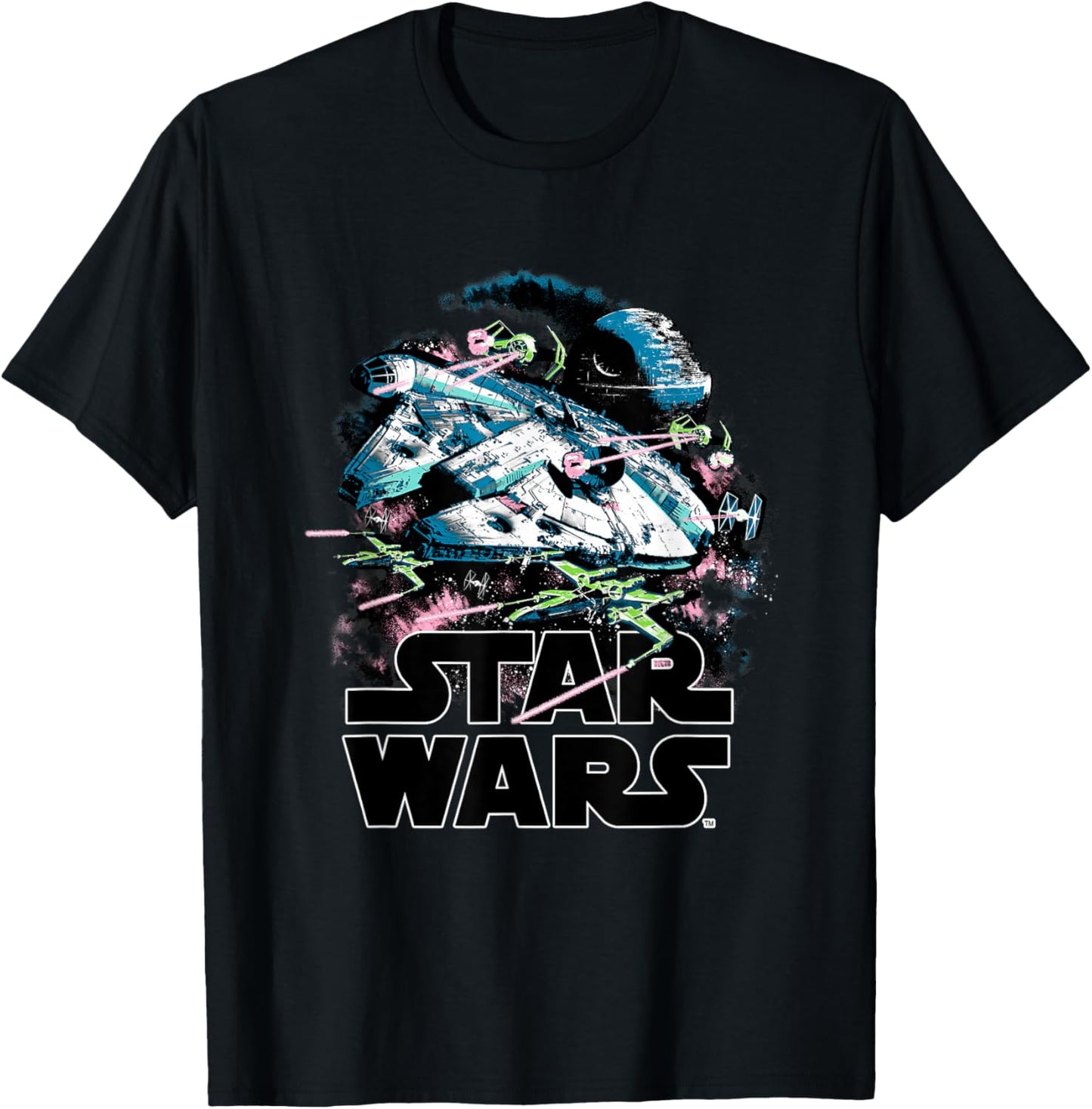 Star Wars Millennium Falcon and X-Wings Battle T-Shirt - T-Shirt | Black
