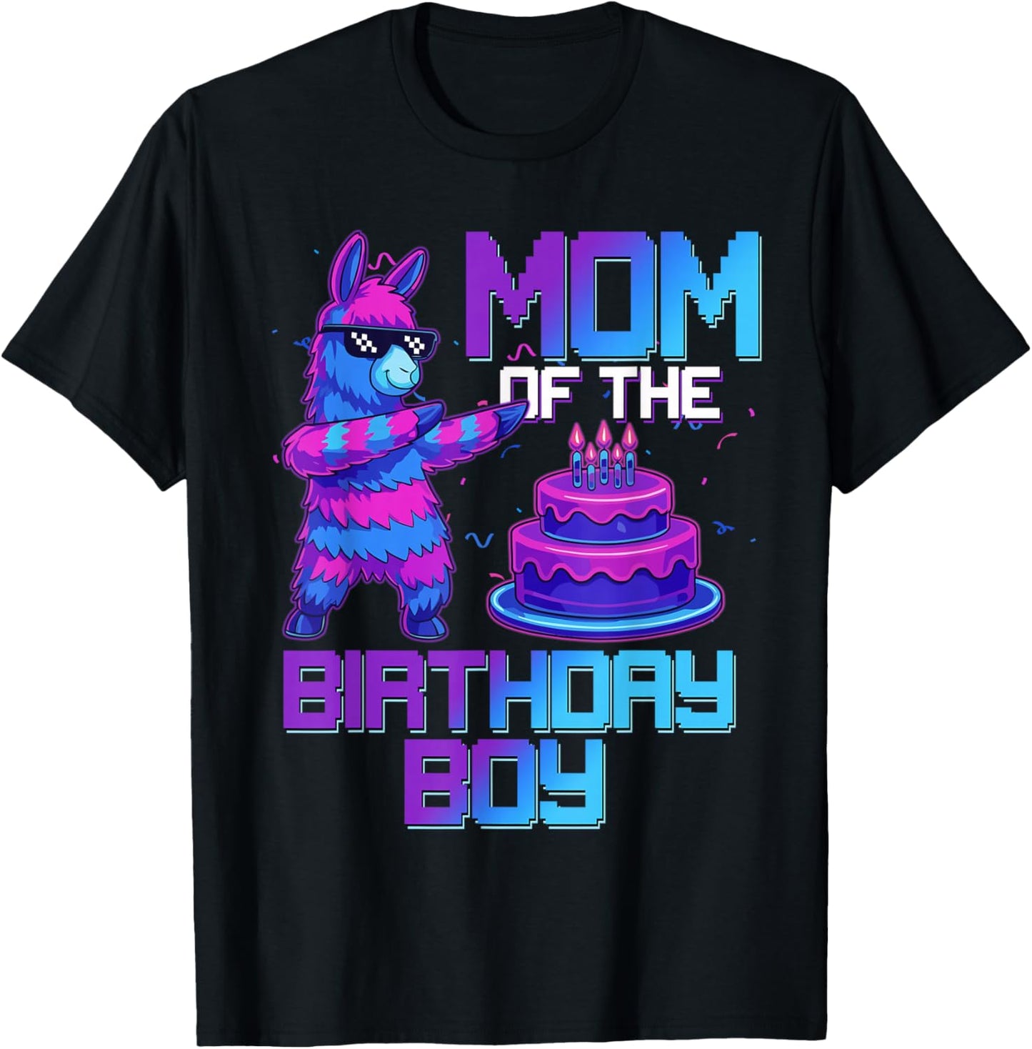 Mom of Birthday Boy Llama Pinata Party Family Matching T-Shirt - T-Shirt | Black