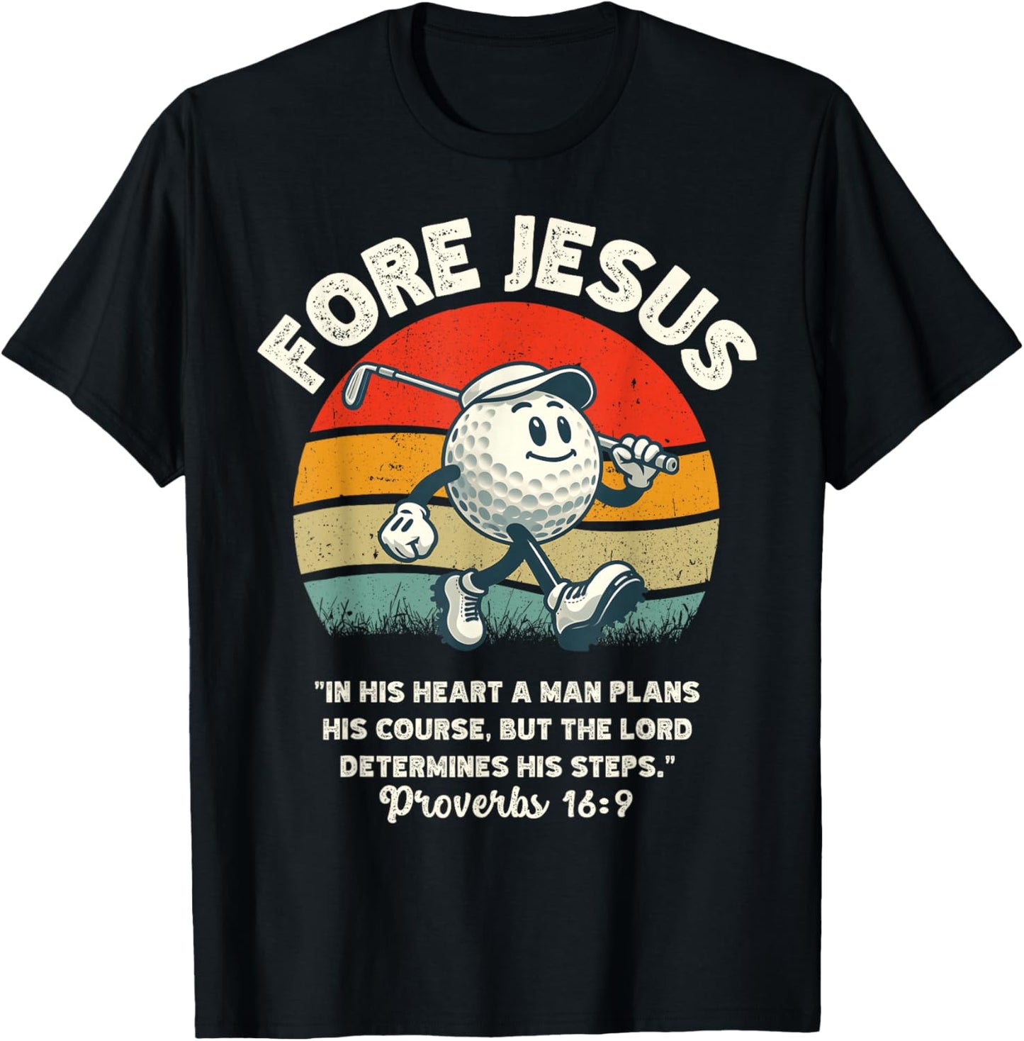 FORE Jesus Christian Golf Retro 70s Religious Golfing Men's T-Shirt - T-Shirt | Black