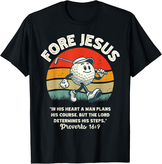 FORE Jesus Christian Golf Retro 70s Religious Golfing Men's T-Shirt - T-Shirt | Black