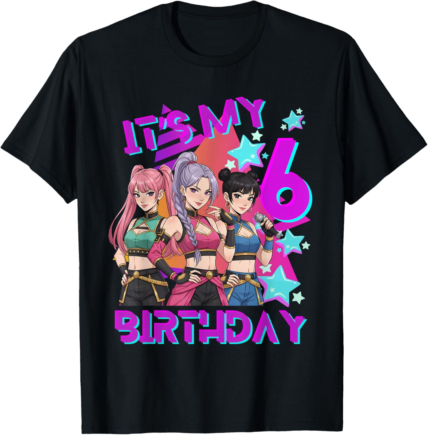 6 Years Birthday K-Pop Kids 6th Birthday Girl K-Pop T-Shirt - T-Shirt | Black