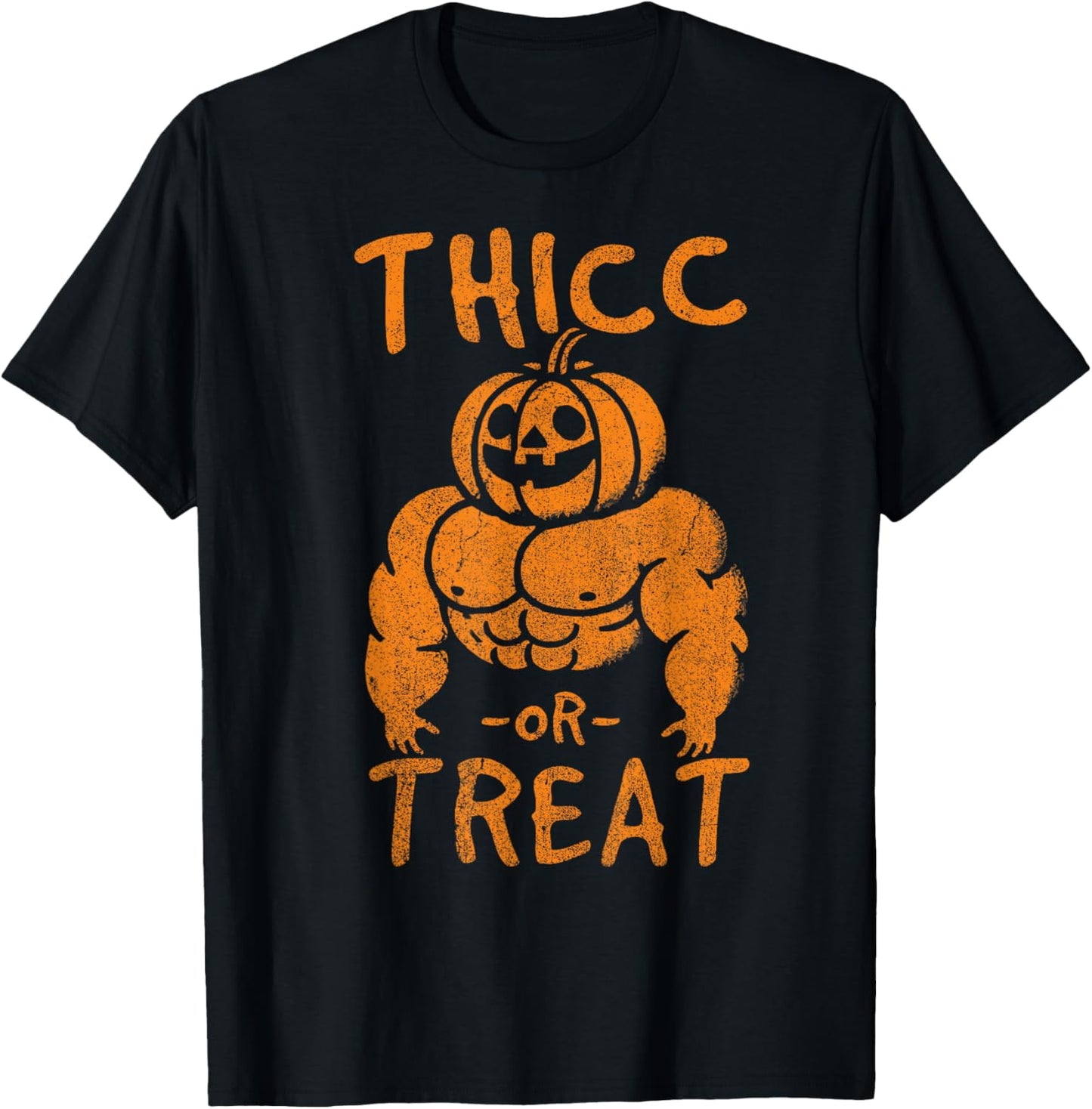Thicc or Treat Pumpkin Bodybuilder Gym Lover Halloween T-Shirt - T-Shirt | Black