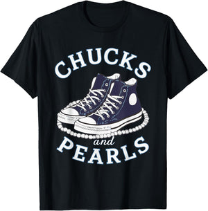 Chucks And Pearls Cute Girls Women Men Matching T-Shirt - T-Shirt | Black