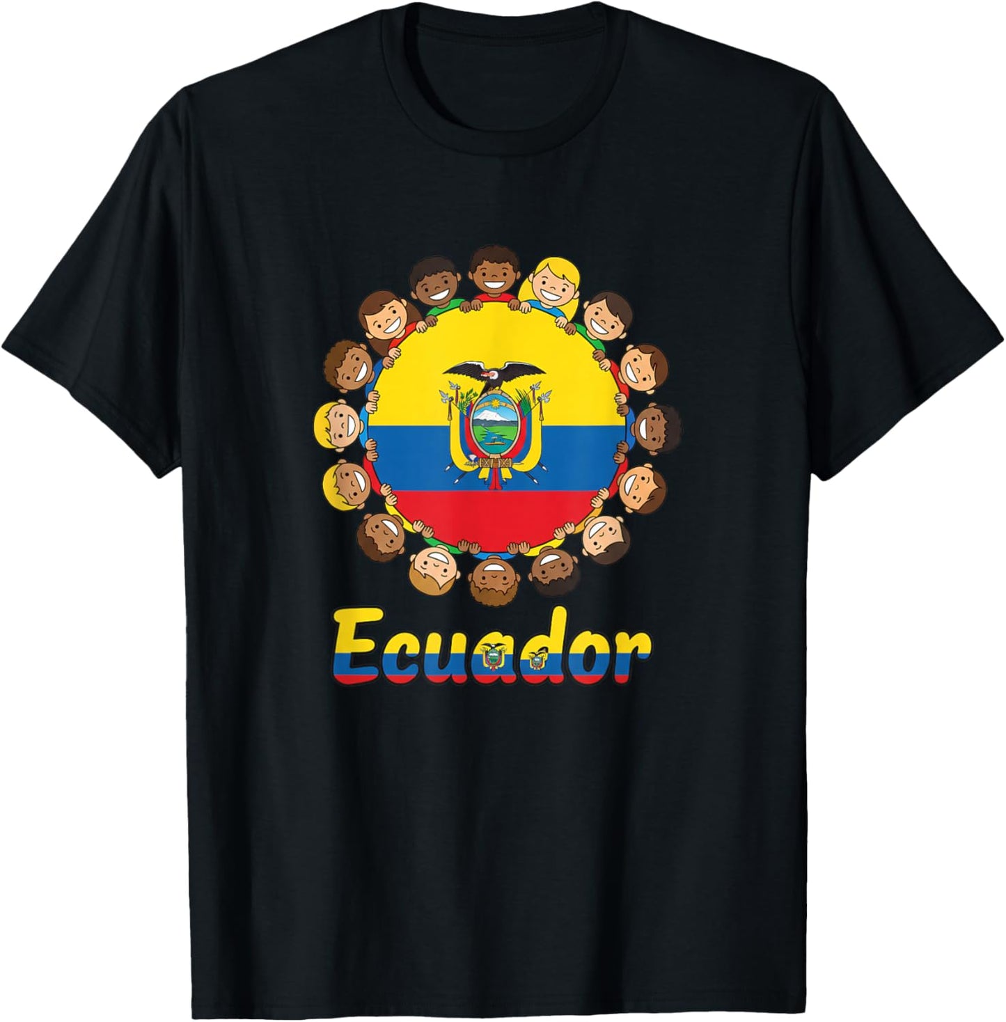 Ecuador Kids Flag Circle Children Ring Latin Pride Ecuador T-Shirt - T-Shirt | Black