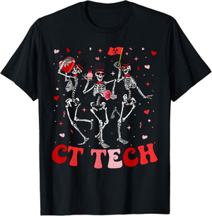 Skeleton CT Tech Computed Tomography Technologist Valentines T-Shirt - T-Shirt | Black