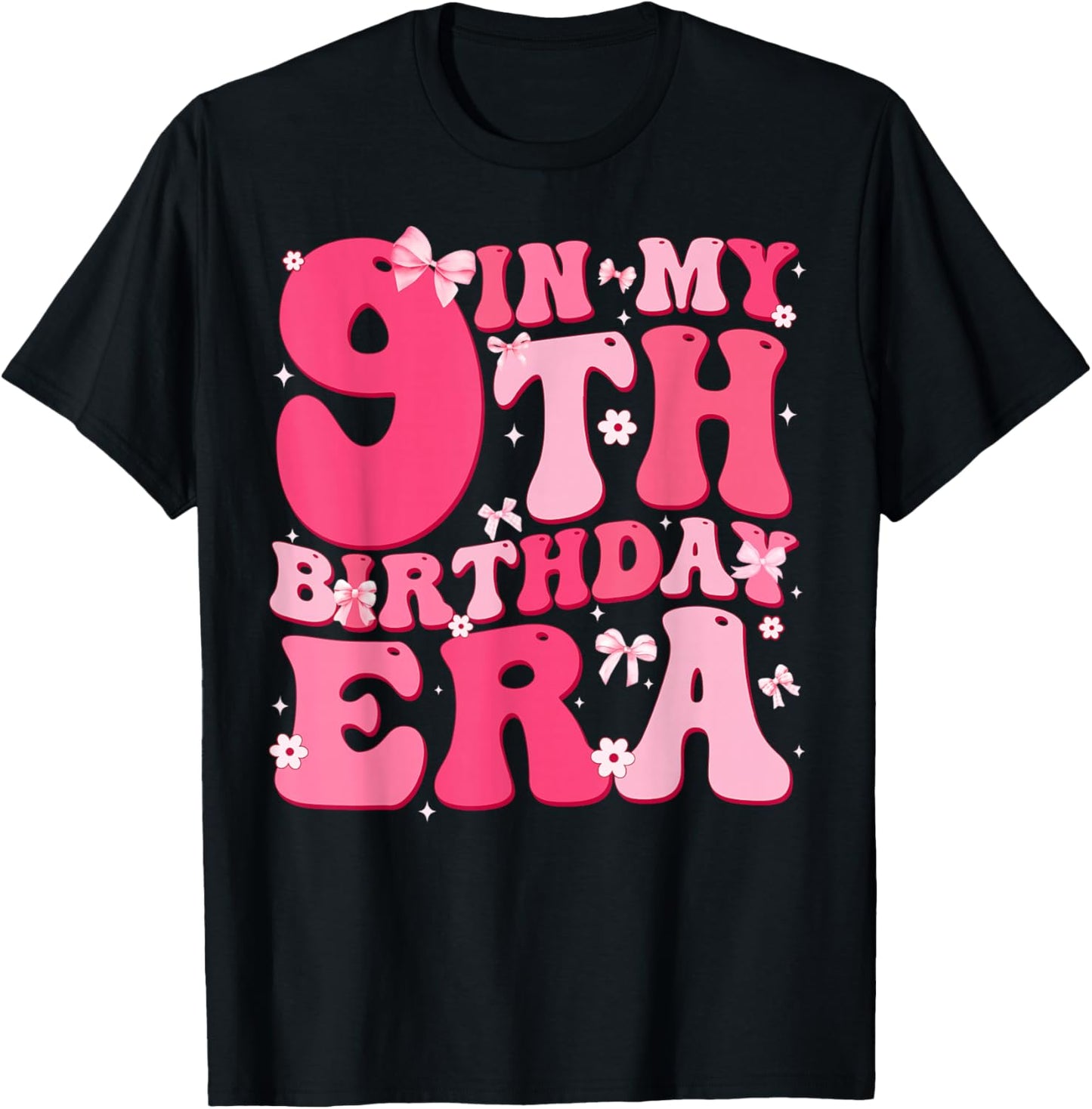 in My 9th Birthday Era Coquette Bow Theme 9 Year Old Kids T-Shirt - T-Shirt | Black