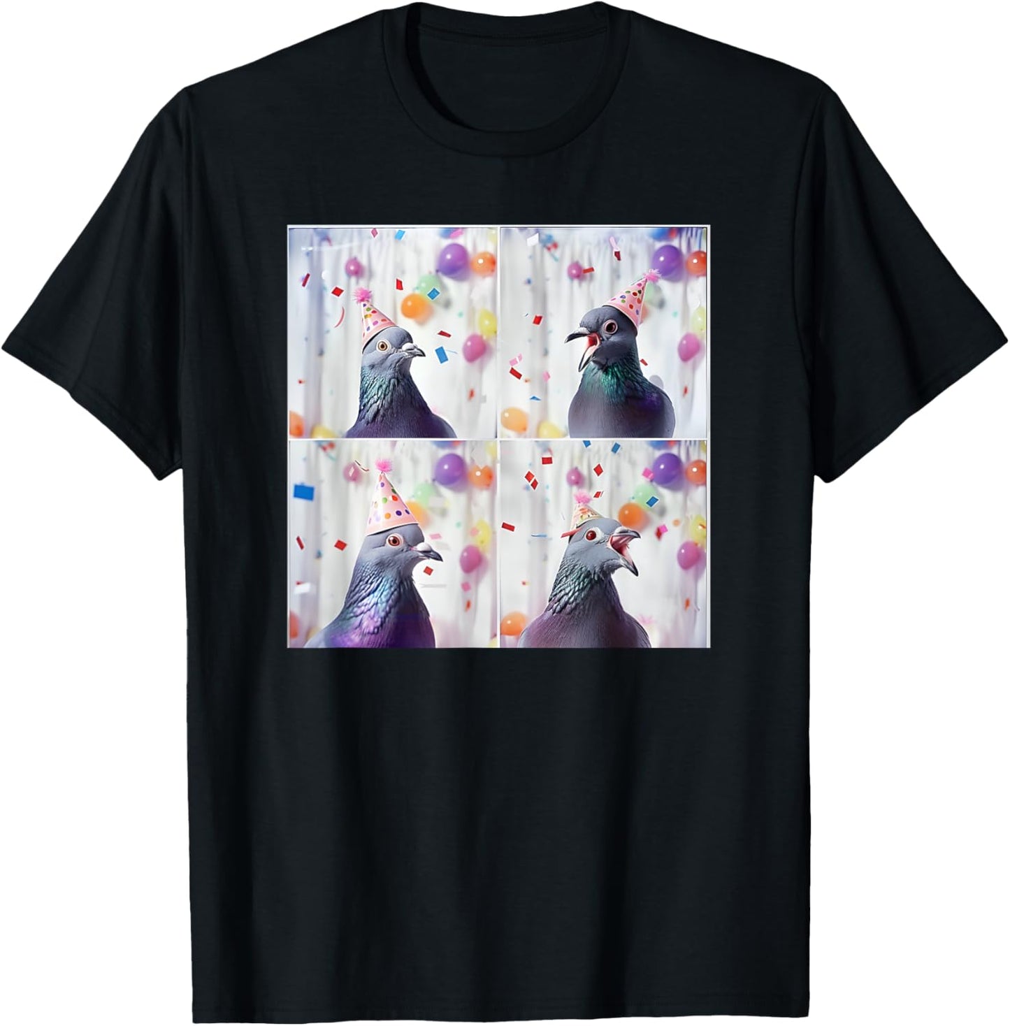 Bird Animal Photobooth Love Pigeons Men Women Kids Pigeon In Hat Party Pigeon Fancier Funny Birthday T-Shirt - T-Shirt | Black