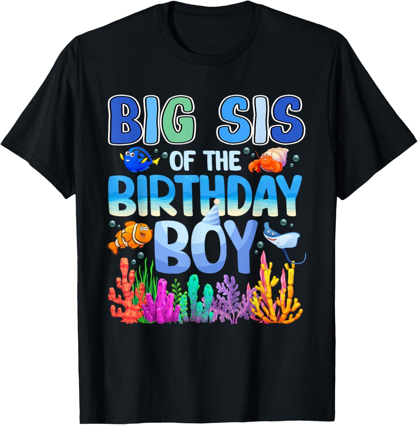 Big Sis of The Birthday Boy Aquarium Sea Animals Matching T-Shirt - T-Shirt | Black