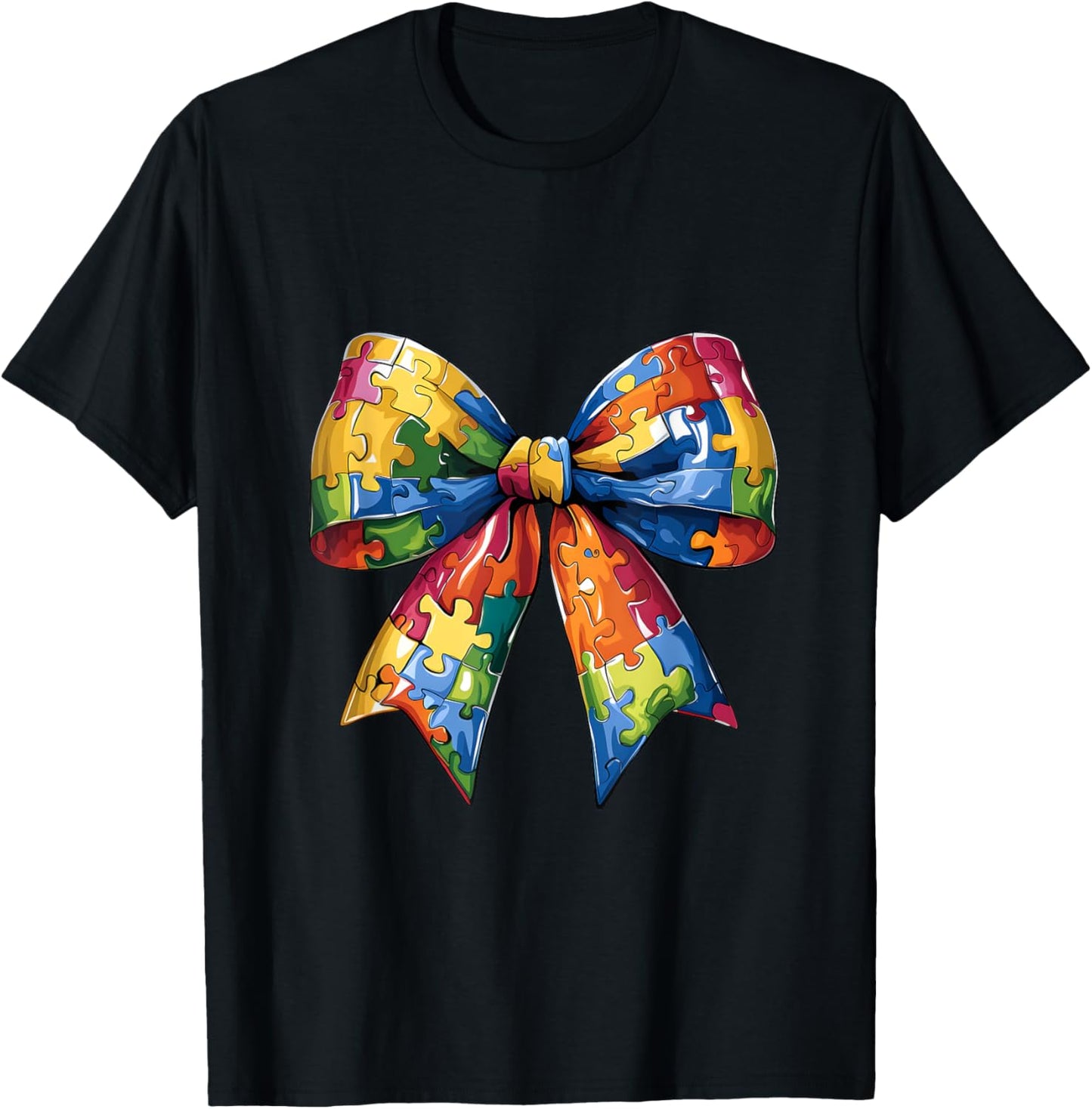 Autism Coquette Bow Autism Awareness T-Shirt - T-Shirt | Black