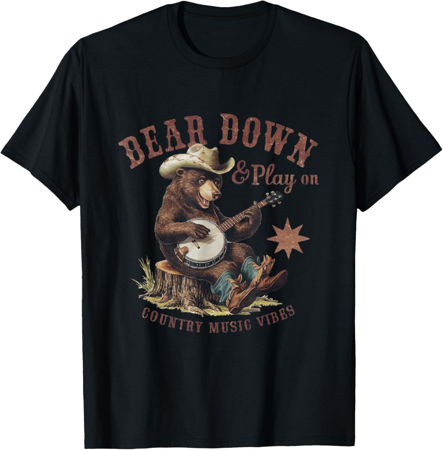 Bear Down & Play On: Vintage Country Music Vibes Funny T-Shirt - T-Shirt | Black