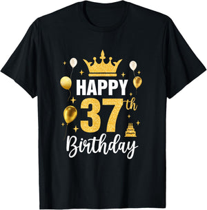 Happy 37Th Birthday Idea For 37 Years Old Man And Woman T-Shirt - T-Shirt | Black